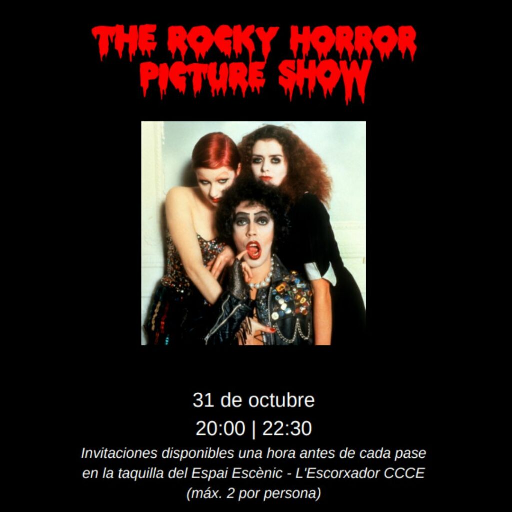 Cartel del evento The Rocky Horror Picture Show en el Escorxador Elche el 31 de octubre. Halloween