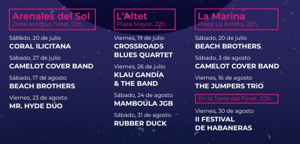 Programación conciertos en las playas de Elche