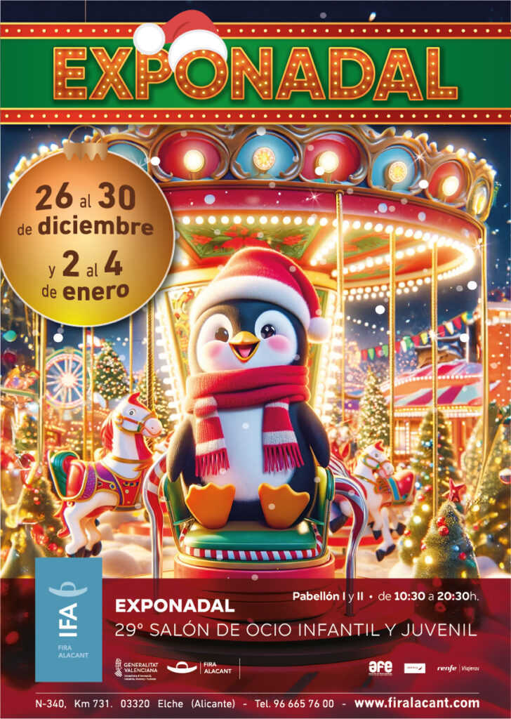 Cartel Exponadal, feria de ocio para niños y niñas en Navidad, en Elche.