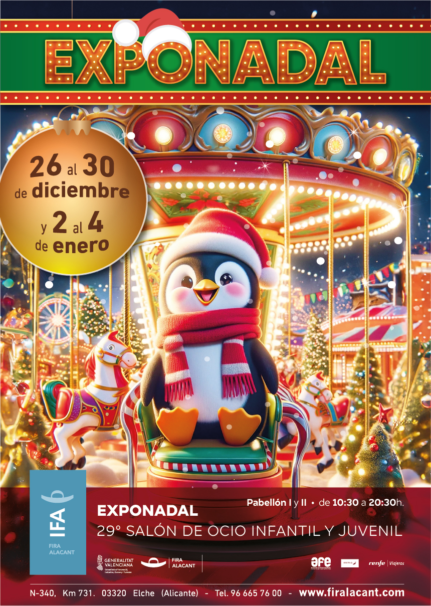 Cartel Exponadal, feria de ocio para niños y niñas en Navidad, en Elche.